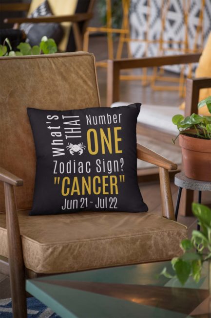 What's That Number One Zodiac Sign? Cancer | Black Accent Throw Pillows | Gold Print | 2022 Collection - Image 2