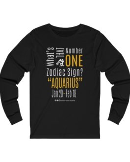 What’s That Number One Zodiac Sign? Aquarius | Black Premium Unisex Jersey Long Sleeve Tee | Gold Print | 2022 Collection