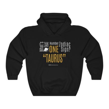 What's That Number One Zodiac Sign? Taurus | Black Premium Unisex Heavy Blend™ Hooded Sweatshirt | Gold Print | 2022 Collection