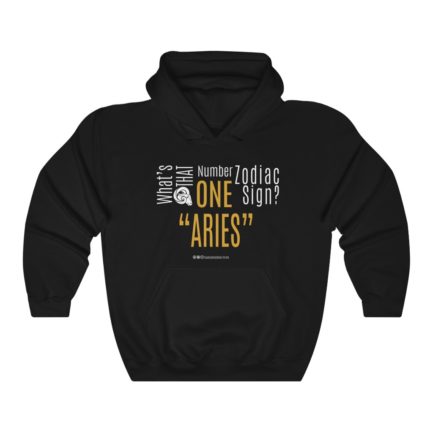 What's That Number One Zodiac Sign? Aries | Black Premium Unisex Heavy Blend™ Hooded Sweatshirt | Gold Print | 2022 Collection