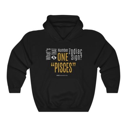 What's That Number One Zodiac Sign? Pisces | Black Premium Unisex Heavy Blend™ Hooded Sweatshirt | Gold Print | 2022 Collection