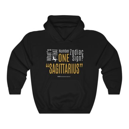 What's That Number One Zodiac Sign? Sagittarius | Black Premium Unisex Heavy Blend™ Hooded Sweatshirt | Gold Print | 2022 Collection