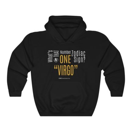 What's That Number One Zodiac Sign? Virgo | Black Premium Unisex Heavy Blend™ Hooded Sweatshirt | Gold Print | 2022 Collection