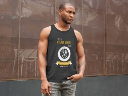 What's That Number One Zodiac Sign? Gemini | Black Premium Unisex Jersey Tank Top | Gold Print | 2022 Collection - Image 2