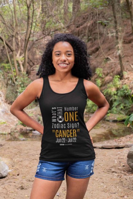 What's That Number One Zodiac Sign? Cancer | Black Women's Racerback Tank Top | Gold Print | 2022 Collection - Image 2